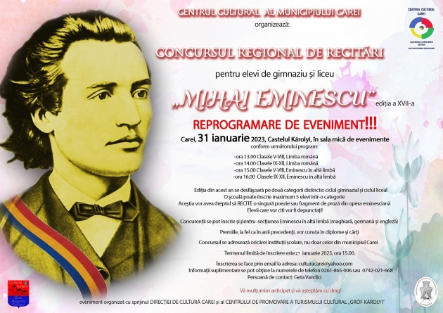 Concursul regional de recitări „Mihai Eminescu” 2023, REPROGRAMAT