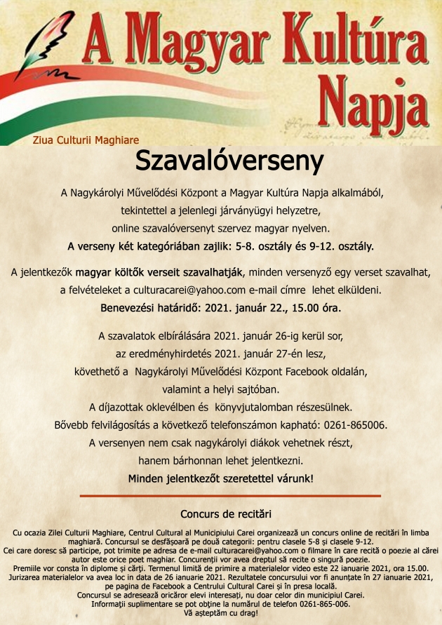 Magyar Kultúra Napja szavalóverseny Magyar Kultúra Napja szavalóverseny