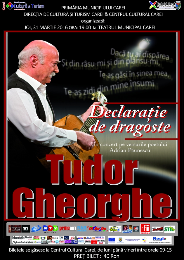 Concert extraordinar Tudor Gheorghe la Teatrul Municipal Carei  Concert extraordinar Tudor Gheorghe la Teatrul Municipal Carei