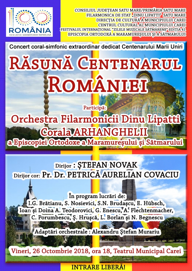 Răsună Centenarul României- Concertul Filarmonicii Dinu Lipatti și Corala Arhanghelii a Episcopiei Ortodoxe a Maramureșului și Sătmarului Răsună Centenarul României- Concertul Filarmonicii Dinu Lipatti și Corala Arhanghelii a Episcopiei Ortodoxe a Maramureșului și Sătmarului