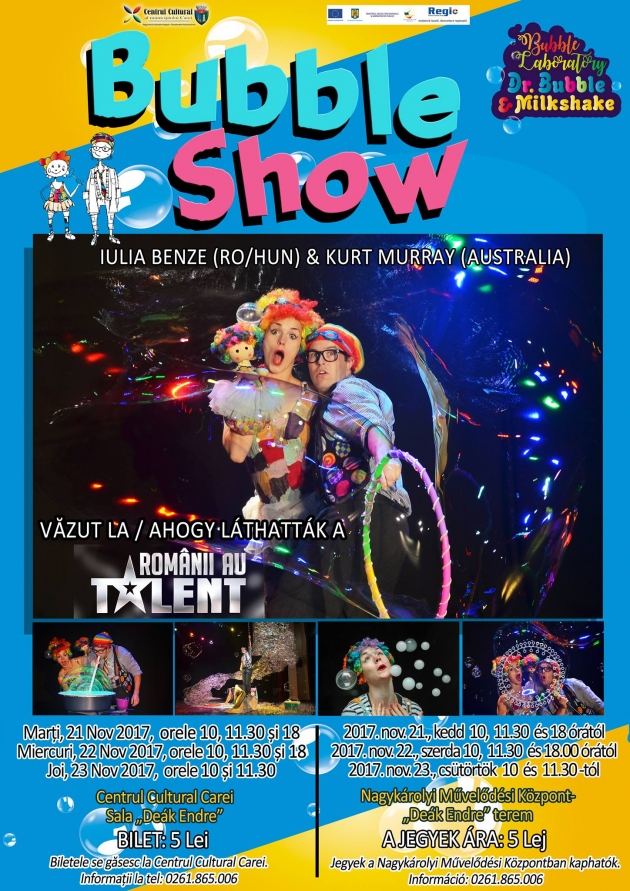 Spectacol de teatru non-verbal cu baloane de săpun Spectacol de teatru non-verbal cu baloane de săpun