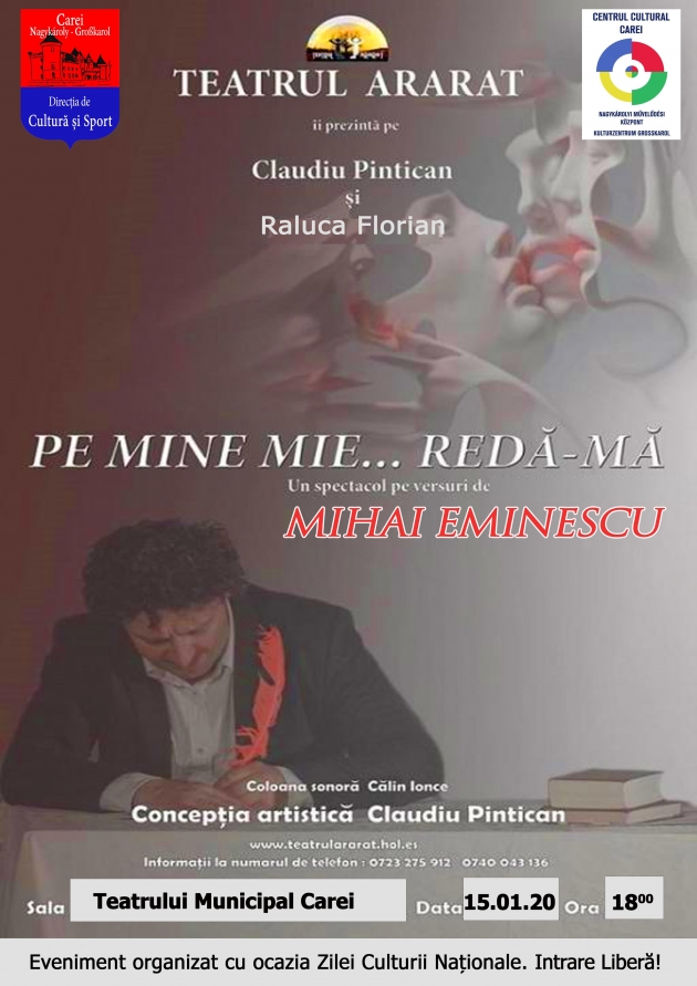 Pe mine mie ..., redă-mă - spectacol de teatru pe versurile lui Mihai Eminescu Pe mine mie ..., redă-mă - spectacol de teatru pe versurile lui Mihai Eminescu