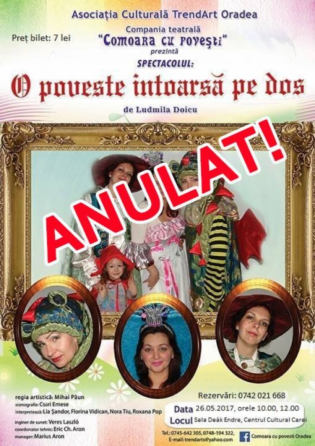 ANULAT „O poveste întoarsă pe dos” - teatru pentru copii ANULAT „O poveste întoarsă pe dos” - teatru pentru copii