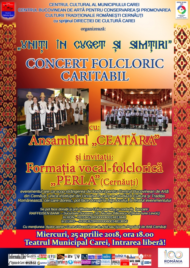 Concert folcloric caritabil și campanie de strângere de fonduri pentru Centrul Bucovinean de Artă din Cernăuți 