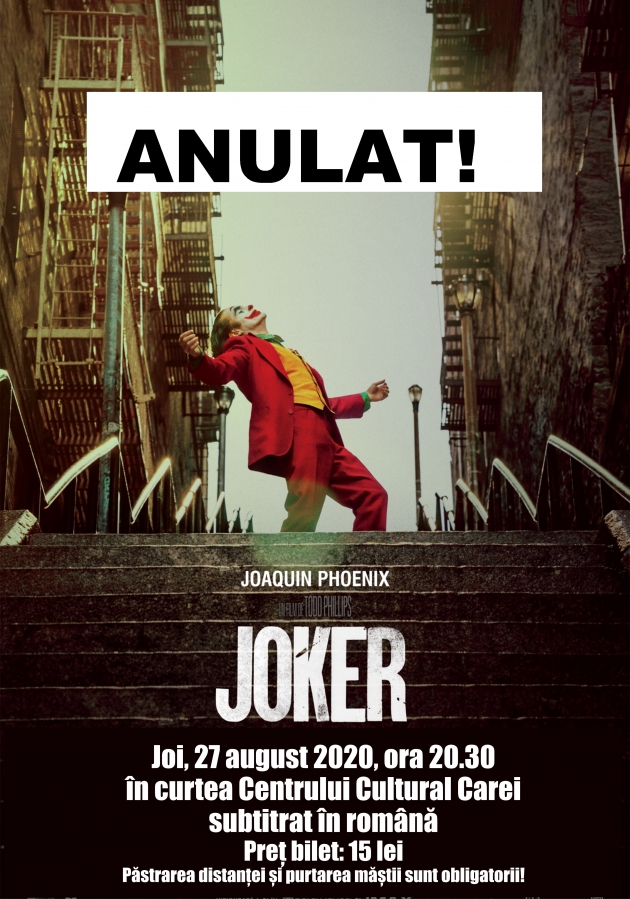 Filmul JOKER - anulat / Joker filmvetítés - elmarad Filmul JOKER - anulat / Joker filmvetítés - elmarad